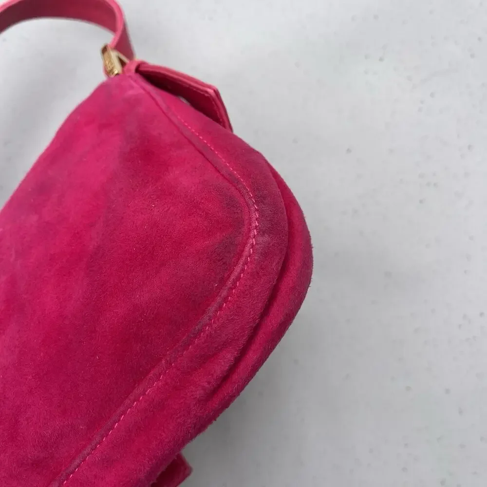 FENDI Mamma Baguette Pink Suede Gold Glitter Flap Shoulder Bag Purse - Picture 9 of 16